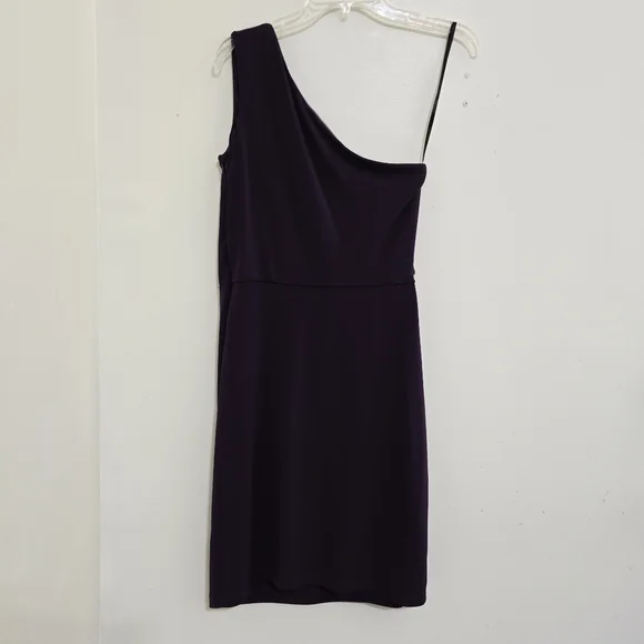 CALVIN KLEIN size 6 Stretch Zip Ruched One Shoulder Embellished Dress Purple - Picture 13 of 16